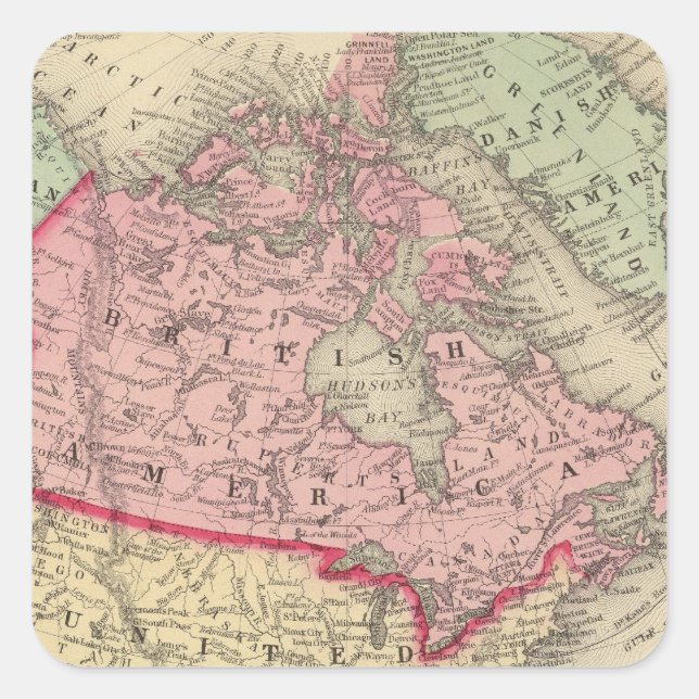 Sticker Carré Carte De L'Amérique Du Nord (Devant)