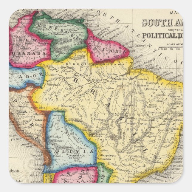 Sticker Carré Carte De L'Amérique Du Sud (Devant)