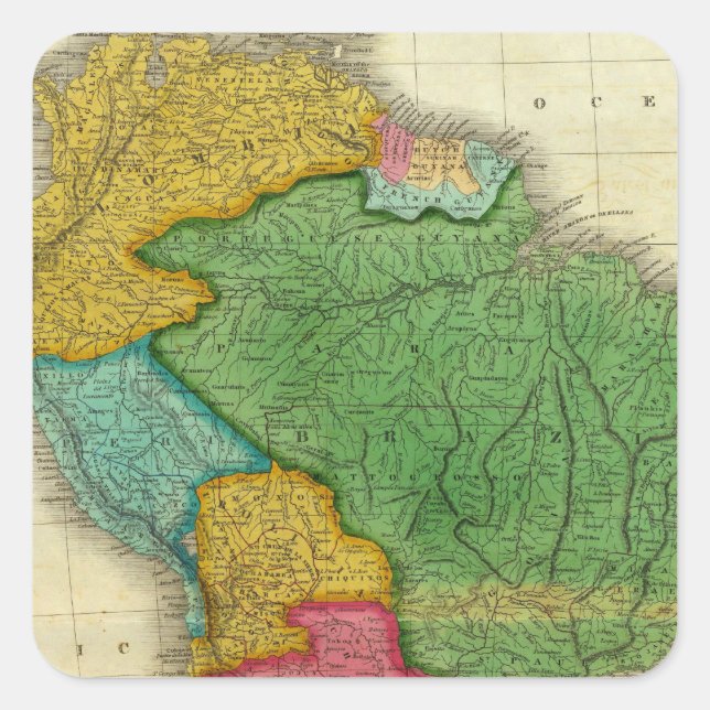 Sticker Carré Carte de l'Amérique du Sud 3 (Devant)