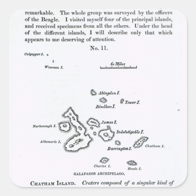 Sticker Carré Carte de l'archipel des Galapagos, 1844 (Devant)