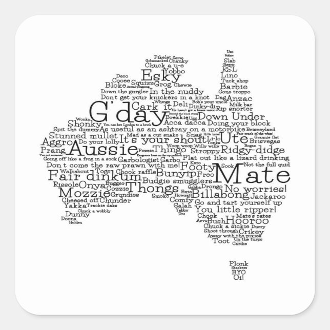 Sticker Carré Carte de l'argot australien (Devant)