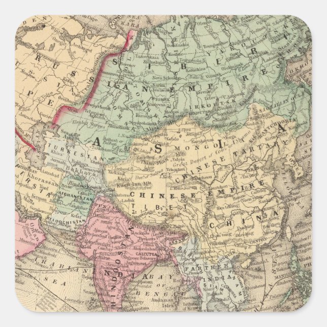 Sticker Carré Carte de l'Asie par Mitchell (Devant)