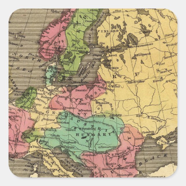 Sticker Carré Carte de l'Atlas couleur main en Europe (Devant)