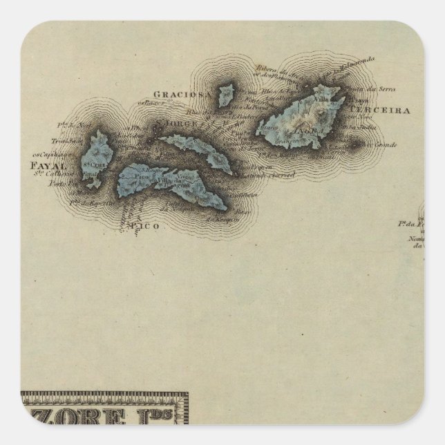 Sticker Carré Carte de l'Atlas des îles Azore (Devant)