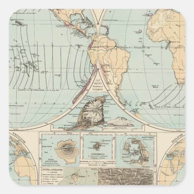 Sticker Carré Carte de l'Atlas Thatigkeit des Erdinnern (Devant)