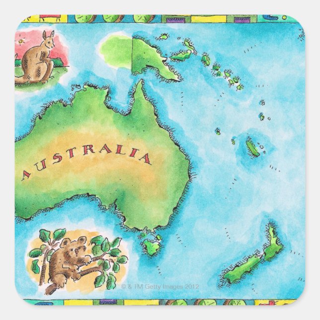 Sticker Carré Carte de l'Australie (Devant)