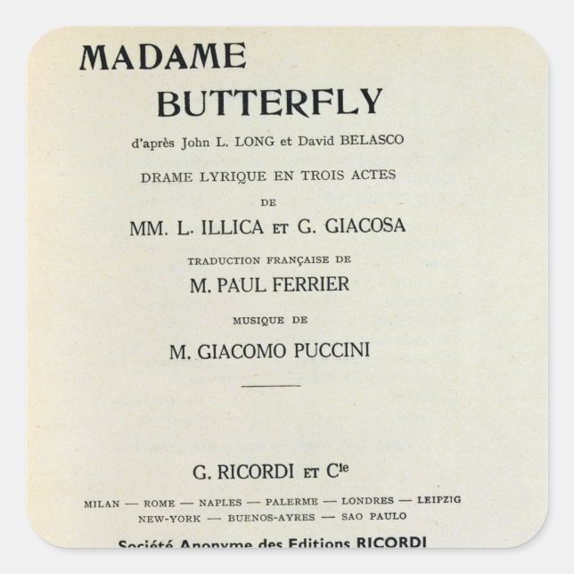 Sticker Carré Carte de lecture pour Madame Butterfly par Giacomo (Devant)