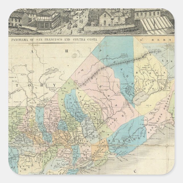 Sticker Carré Carte De L'État De Californie (Devant)