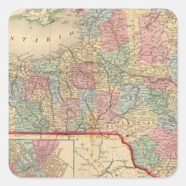 Sticker Carré Carte de l'État de New York par Mitchell (Devant)