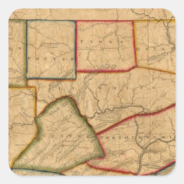 Sticker Carré Carte De L'État De Pennsylvanie (Devant)