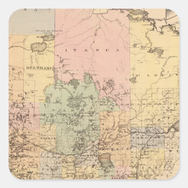 Sticker Carré Carte de l'État du Minnesota, 1874 (Devant)