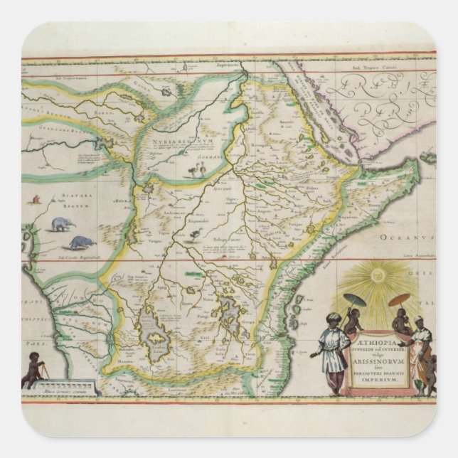 Sticker Carré Carte de l'Ethiopie montrant cinq Etats africains (Devant)