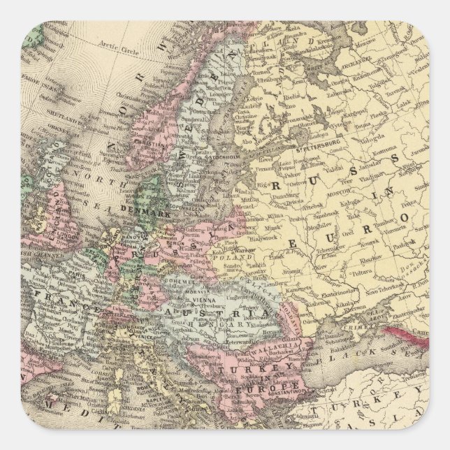 Sticker Carré Carte de l'Europe par Mitchell (Devant)