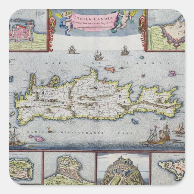 Sticker Carré Carte de l'île de Candia (Devant)