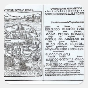 Sticker Carré Carte de l'île d'Utopie et de son alphabet