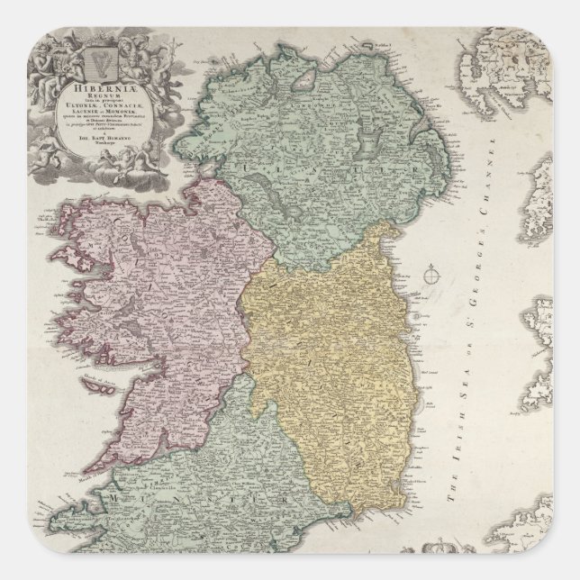 Sticker Carré Carte de l'Irlande montrant les provinces d'Ulster (Devant)