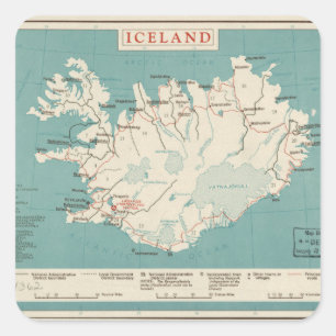 Sticker Carré Carte de l'Islande (circa 1959)