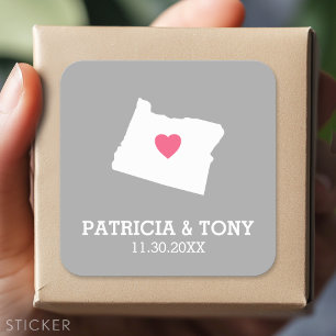 Sticker Carré Carte de l'Oregon Maison État Amour avec Cœur facu