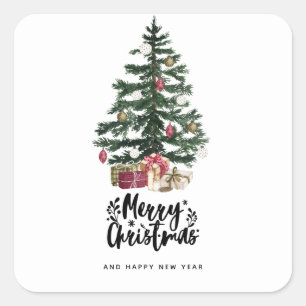 Sticker Carré Carte de Noël Arbre de Noël Joyeux Noël Vacances