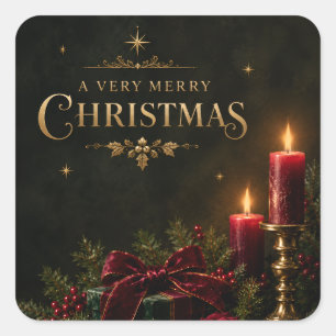 Sticker Carré Carte de Noël élégante et luxueuse, Nœud en velour