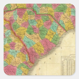 Sticker Carré Carte de nord et Caroline du Sud, et Géorgie