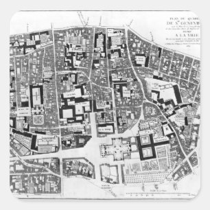 Sticker Carré Carte de région de Sainte-Genevieve, Paris, 1756