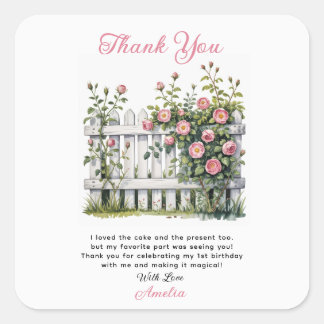 Sticker Carré Carte de remerciement florale pour le premier anni
