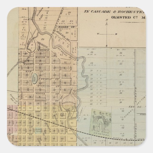 Sticker Carré Carte de Rochester, Minnesota (Devant)