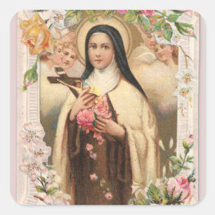Sticker Carré Carte de Roses de prière religieuse vintage St. Th