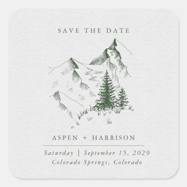 Sticker Carré Carte de sauvegarde de date de la forêt de pins de (Devant)