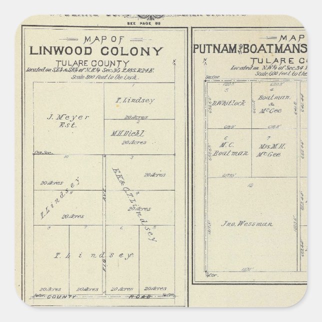 Sticker Carré Carte de section du comté de Tulare T23S R2021E (Devant)