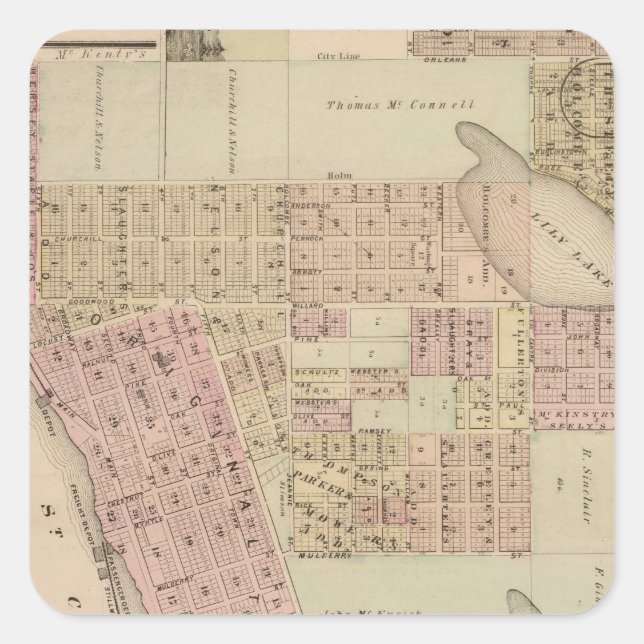 Sticker Carré Carte de Stillwater, comté de Washington, Minnesot (Devant)