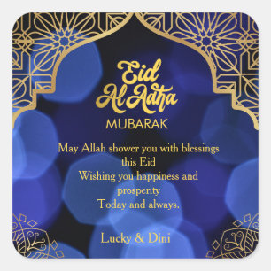 Sticker Carré Carte de vacances Eid Al Adha Golden Mandala Flat