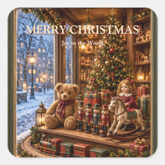 Sticker Carré Carte de vœux de Noël vintage dans le style d'une