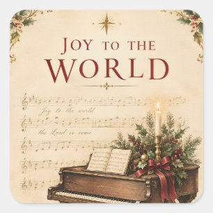 Sticker Carré Carte de vœux de Noël vintage, style musique class