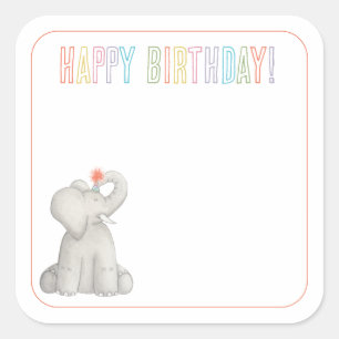 Sticker Carré Carte de voeux Elephant Happant Birthday Gift