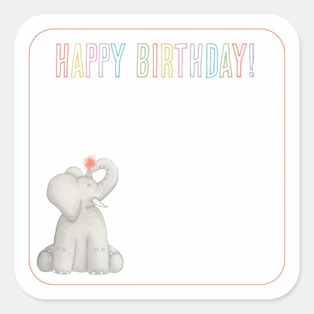 Sticker Carré Carte de voeux Elephant Happant Birthday Gift (Devant)