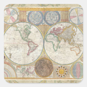 Sticker Carré Carte de voyage antique vintage Géographie du mond
