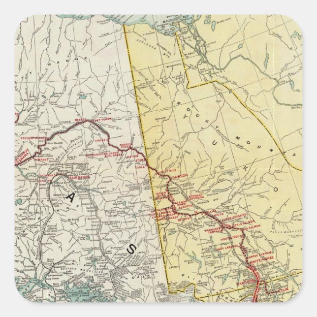 Sticker Carré Carte De White Pass & Yukon Route Et Connexions (Devant)