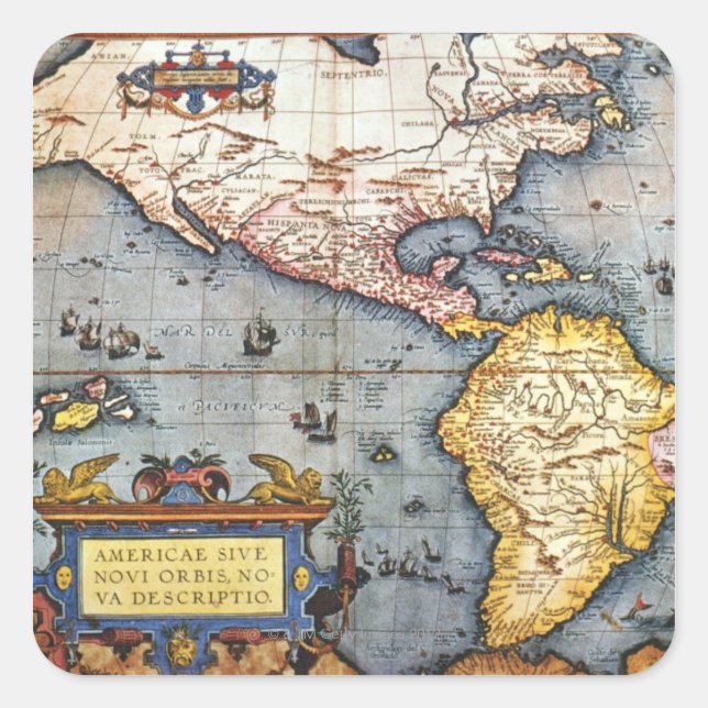 Sticker Carré Carte des Amériques 1587 (Devant)