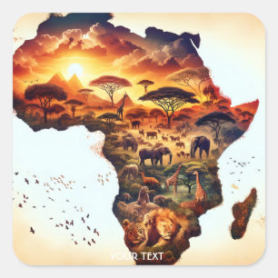 Sticker Carré Carte des animaux d'Imaginaire Afrique