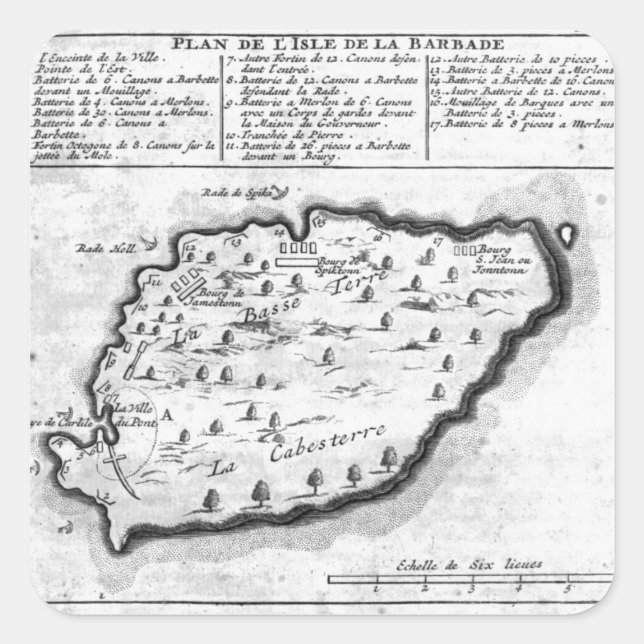 Sticker Carré Carte des Barbade (Devant)