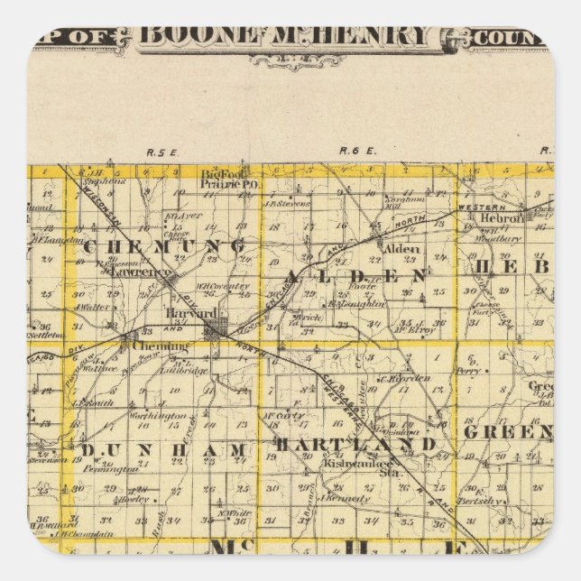 Sticker Carré Carte des comtés de Boone et McHenry (Devant)