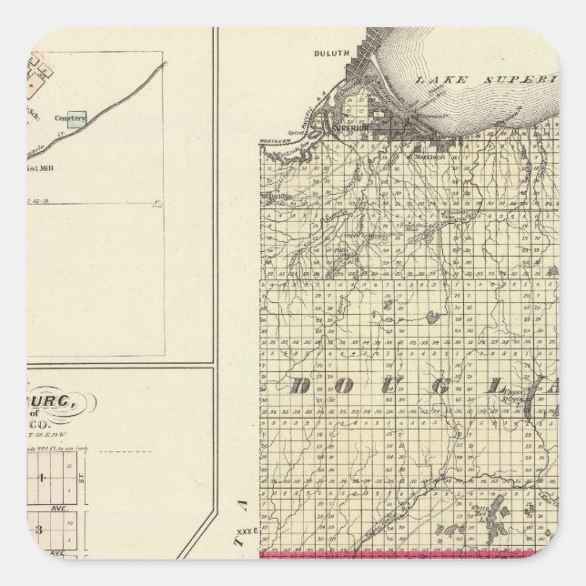 Sticker Carré Carte des comtés de Douglas et de Burnett (Devant)