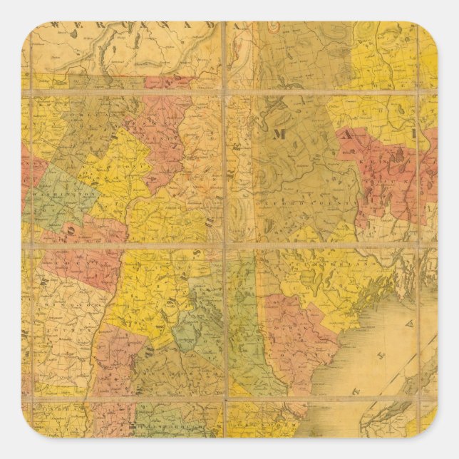 Sticker Carré Carte des États de la Nouvelle-Angleterre (Devant)