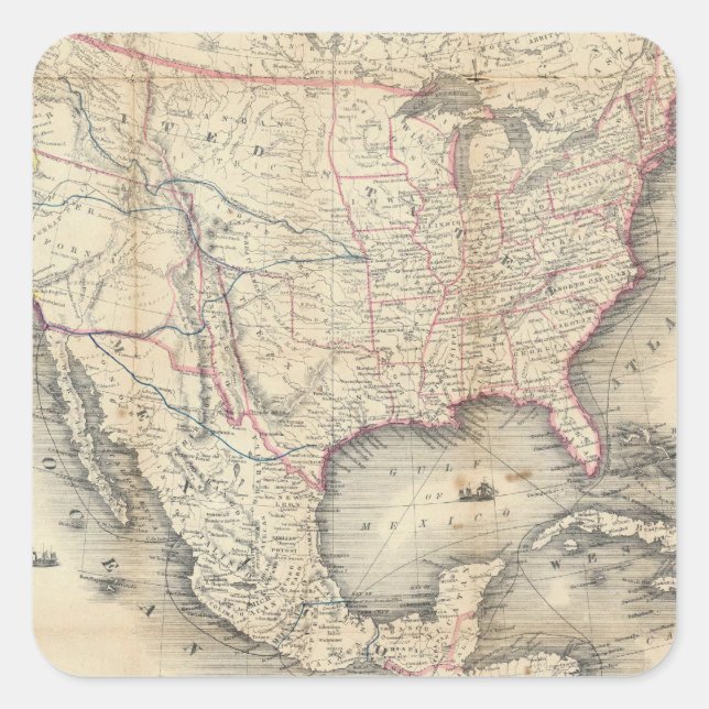 Sticker Carré Carte Des États-Unis (Devant)