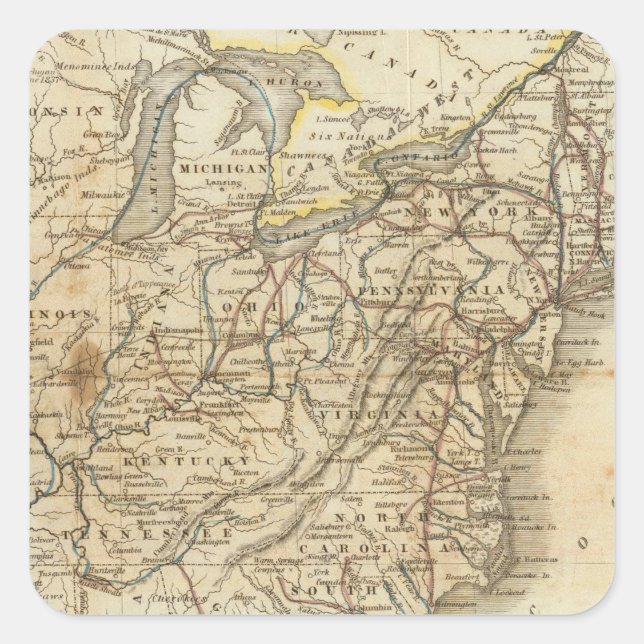 Sticker Carré Carte Des États-Unis 3 (Devant)