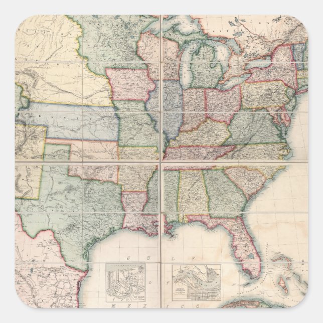Sticker Carré Carte des États-Unis 3 (Devant)