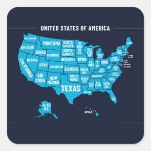 Sticker Carré Carte des États-Unis Teal Design Minimaliste