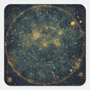 Sticker Carré Carte des étoiles célestes d'or (4)